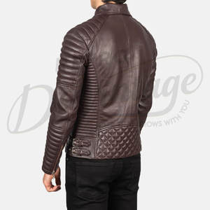 Chaqueta de Motociclista de Cuero Genuino Marrón Oscuro Premium para Hombre, Diseño Asimétrico con Cierre Cruzado, Hombros y Mangas Acolchados, Corte Ajustado - Product Image 3