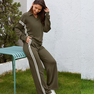 Conjunto Deportivo de 3 Piezas para Mujer, Estampado de Guepardo, Modal, Verde Oliva, Chaqueta con Cremallera de Manga Corta, Rayas Laterales, Corte Regular, Casual - Product Image 5