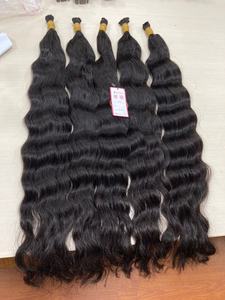Venta al por mayor Virgen Remy Color negro natural Extensiones de cabello humano a granel Extensiones de cabello a granel ondulado natural - Product Image 3