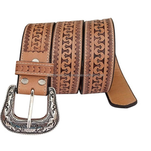 Ceinture d'outillage à main de style occidental en cuir véritable grain de qualité supérieure avec boucle de designer en laiton antique gravé floral - Product Image 6