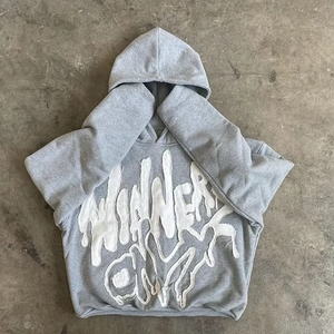 Sweat-shirt à capuche gris brodé pour homme en polyester et coton, style streetwear hiver, molletonné, personnalisable, vente en gros - Product Image 6