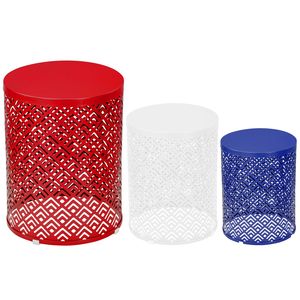 Set di 3 tavolini da esterno impilabili, leggeri, con struttura in metallo, altezza 12, 14, 16 pollici, blu, per uso interno ed esterno - Product Image 1