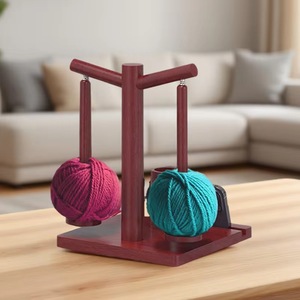 Wooden T-Shaped Yarn Holder Double Tier <b>Storage</b> <b>Rack</b> With Crochet Hooks Organizer For Knitting Craft Supplies - Product Image 2