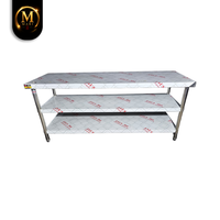 Table de travail commerciale en acier inoxydable de qualité supérieure, 2 niveaux, finition brossée mate, pieds réglables, autoportante, robuste, capacité de 120 kg