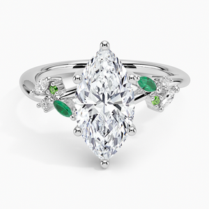 แหวน BOJ รุ่น 017 ทรงมาร์คีส์ เงินแท้ 925 ประดับเพชร Arden Lab และมรกตสังเคราะห์ 2 กะรัต สี D ความสะอาด VVS1 พร้อมใบรับรอง GRA - Product Image 1