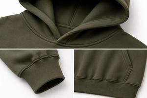 เสื้อสเวตเชิ้ตมีฮู้ดผู้ชายสีเขียวมะกอก ผ้าฟลีซทรงโอเวอร์ไซส์ สีพื้น ดีไซน์กระเป๋า แขนปกติ ใส่ได้ในฤดูใบไม้ร่วง รุ่นปี 2027 - Product Image 5