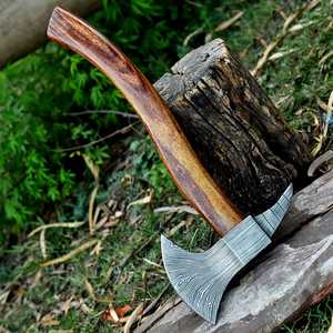Custom Handmade Forged Damascus Steel Axe Outdoor Camping Hunting Hatchet Wooden Handle Survival Axe With Cover Survival <b>Tool</b> - Product Image 1