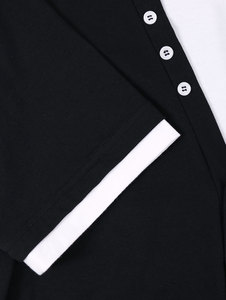 <b>Men's</b> <b>Black</b> V-Neck Short Sleeve T-<b>Shirt</b> With Contrast Trim And Button Front <b>Slim</b> <b>Fit</b> Casual Knitted Solid Color Top - Product Image 4