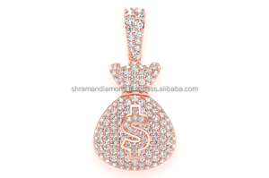 Colgante de Plata 925 con Baño de Rodio, Personalizado con Diamantes de Moissanita, Diseño de Bolsa de Dinero y Símbolo de Dólar, Amuleto de Hip Hop, Regalo de Buena Fortuna Infinita - Product Image 4