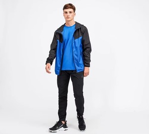 Men's <b>Hooded</b> <b>Soft</b> <b>Shell</b> <b>Jacket</b> Blue Black Color Blocked Water Resistant Zip Fly Outdoor Wear Regular Fit - Product Image 2