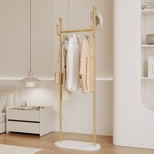 Appendiabiti Autoportante in Metallo Dorato con Base in Marmo, Appendiabiti Multiuso per Camera da Letto e Porta Cappelli - Product Image 4