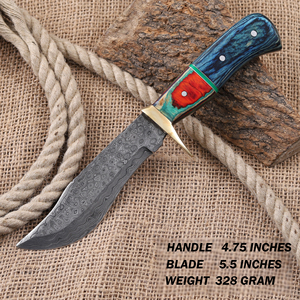 Couteau Bowie à lame fixe en acier Damas forgé à la main avec étui, couteau de chasse et de camping personnalisé OEM à lame pleine, manche en bois Pakka - Product Image 2