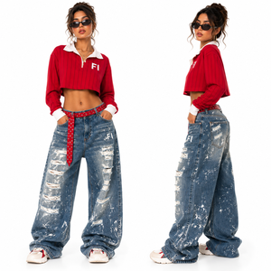 Pantalones vaqueros largos de mujer de cintura alta, pierna ancha, estilo vintage, casual, de verano, elásticos, lisos, OEM, talla EE. UU. - Product Image 5