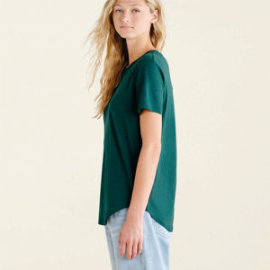 Camiseta de Manga Corta con Cuello Redondo Verde para Mujer, 100% Algodón Jersey, Corte Regular, Color Sólido Informal, para Primavera y Verano - Product Image 2