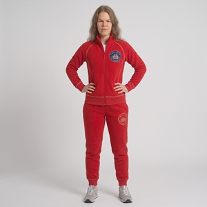 Ensemble de survêtement 2 pièces en polaire rouge pour femme Twin City, manches longues, logo brodé, vêtements de sport décontractés, coupe régulière, toutes saisons - Product Image 1