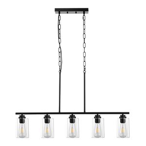 5-<b>Light</b> Kitchen Island Pendant Chandelier 60W Adjustable Clear Glass Lampshade 4-Rod <b>Dining</b> Room <b>Light</b> Fixture 2-Metal Chains - Product Image 1