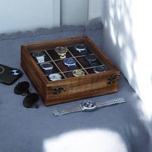 Wooden Watch Box <b>Display</b> <b>Case</b> & Organizer for Mens Womens Jewelry <b>Case</b> Handmade watch storage velvet interior with glass lid - Product Image 4