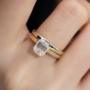 Anillo Solitario de Diamante Cultivado en Laboratorio, Corte Esmeralda, 1 Quilate, Color E, VVS2, Oro Amarillo de 14K, VB-SR036, Regalo de Aniversario, Compromiso, Promesa - Product Image 2
