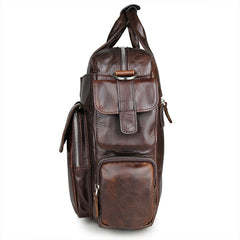 Porte-documents en cuir brun foncé vintage de haute qualité, multi-poches, sac messager pour ordinateur portable, sac à bandoulière avec sangle réglable - Product Image 4