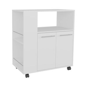 Carrello da Cucina FM Furniture Linden Bianco con Ripiano per Microonde, Vano Aperto e Armadietto a Due Ante - Product Image 2