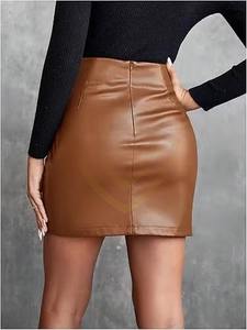 Nueva Minifalda de Moda Personalizada para Mujer con Nuevo Diseño de Cuero PU Bordado - Product Image 5