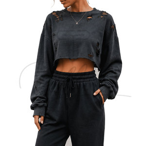 Vente en gros de sweat-shirts décontractés pour femmes, tricotés, à manches longues, col rond, motif lettres, doux, respirants, écologiques, avec logo sur le devant, pour l'automne - Product Image 4
