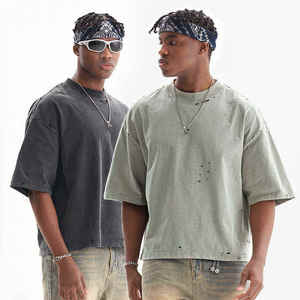 T-shirts pour hommes décontractés et respirants à manches courtes, imprimés à motif uni, effet délavé, de haute qualité, pour l'été - Product Image 1