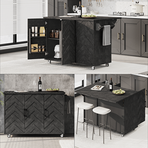Isola da Cucina Larga 130 cm con Strisce Ondulate 3D, Impiallacciatura in Frassino, Stile Rustico con Ripiano Estraibile e Scaffale Interno - Product Image 4