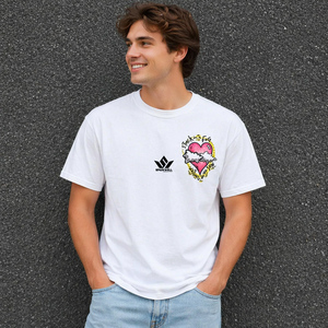Men's <b>White</b> Heart Graphic T-Shirt Short Sleeve O-Neck Cotton Jersey Regular Fit Casual Printed <b>Tee</b> - Product Image 3
