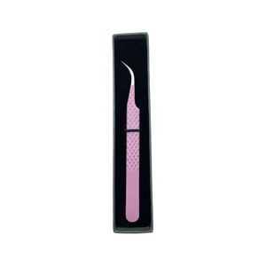 Customized Brand Precision Stainless Steel Eyelash Tweezers <b>Pink</b> Handle <b>Box</b> Packaging Smooth Tip Logo Customization Multi-Length - Product Image 2