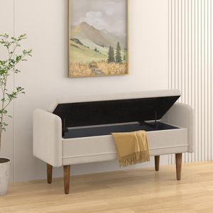 BEIGE Teddy <b>Velvet</b> <b>Storage</b> <b>Stool</b> 45.98\"*16.75\"*21.75\" Living Room Furniture Practical <b>Storage</b> Space for Apartments Bedrooms - Product Image 2