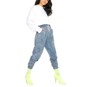 Pantalones Deportivos Rectos de Cintura Alta para Mujer, Ecológicos, con Cierre de Cordón, Corte Regular, Largos, Lavado Químico, Estilo Vintage - Product Image 1