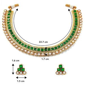 Gold Plated Alloy Necklace and Earring Set Geometric Design Green Crystal Ethnic <b>Jewelry</b> Women's Wedding Fashion <b>Jewelry</b> - Product Image 5
