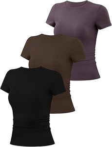 Camisetas Aura Basics para Mujer, Cuello Redondo, Manga Corta, Ropa de Verano, Camisetas Ajustadas, Tops Básicos Cortos - Product Image 2