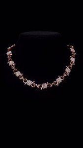 Collar de Oro Rosa Chapado con Cristales de Laboratorio S925, Cadena de Eslabones Geométricos, Estilo Punk, Joyería Unisex para Fiesta - Product Image 1