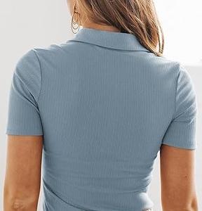 Camisetas Polo de Verano para Mujer, Estilo Urbano, Top Corto, Corte Cuadrado, Sexy, Transpirable, 100% Algodón - Product Image 2