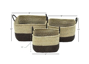 Ecofriendly Handicrafts Black Tan Seagrass <b>Basket</b> handles Set 3 <b>Straw</b> Storage <b>basket</b> Hand woven rattan Laundry <b>Basket</b> Organizer - Product Image 5
