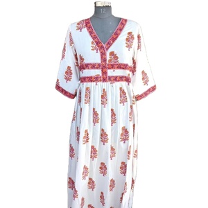 Vestido estampado a mano Vestido largo de algodón indio Vestido de algodón indio - Product Image 1