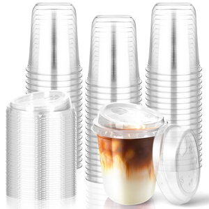 Vasos de Café Desechables de Plástico Ecológicos Biodegradables Libres de BPA con Tapas para Beber Sin Pajita para Café Helado, Smoothies y Bebidas Frías - Product Image 1