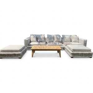 New Modern Minimalist Rattan Living Room Sofa Set Luxury Outdoor <b>Patio</b> Garden Sectional Lounge Seating Cushions Teak Wood Coffee - Product Image 1