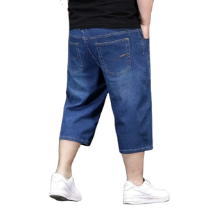Nouveaux shorts en jean pour hommes, grande taille, longueur longue, coupe ample, extensibles, personnalisés, légers, pour l'été, pour hommes corpulents - Product Image 3