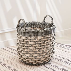 Zita 18 \ "X 18 \" X 19.6 \ "cesto multiuso in vimini tessuto resina bianco-grigio decorazione per la casa per asciugamano giocattoli manici - Product Image 1