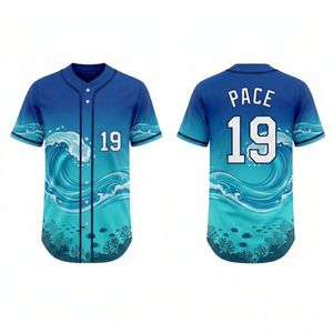 Quick Dry V Neck Full Button Blue Ocean Water Splashes Graphic Fast Pitch Uniforms Sublimation Baseball Jerseys - Product Image 4