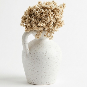 Vase Pichet en Terre Cuite Blanc Lavé Lindo, Poterie Rustique Faite à la Main, Jarre Décorative pour Fleurs, Décoration Intérieure, Vente en Gros - Product Image 1