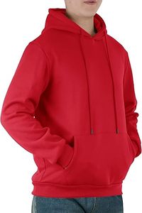 Sweat-shirt à capuche rouge pour homme, coupe classique, en molleton tricoté, couleur unie, style automne, avec poches - Product Image 5