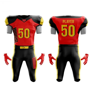 American Football Uniform Set Red Black Yellow 50 Sublimated Jersey Pants <b>Gloves</b> Men Adult Fitted Short Sleeve <b>Moisture</b> Wicking - Product Image 5