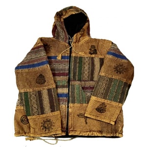 Veste d'hiver unisexe en coton patchwork, veste délavée avec doublure en polaire, faite à la main, écologique, GC-AP-104. - Product Image 4