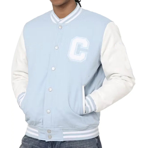 Genuine Leather Sleeves <b>Wool</b> Varsity University Jacket Baseball Basketball Varsity Jacket For Men's Wholesales - Product Image 1