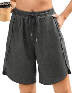 Shorts de plage décontractés pour femmes, 100% coton molletonné, couleur unie, poches latérales, coupe régulière, cordon de serrage, streetwear - Product Image 6