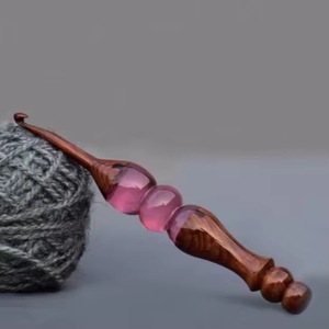 Premium Resin & Wood <b>Ergonomic</b> <b>Crochet</b> <b>Hook</b> with Beaded Handle, Smooth Grip, Handmade Craft Tool for Knitting and DIY Projects - Product Image 2